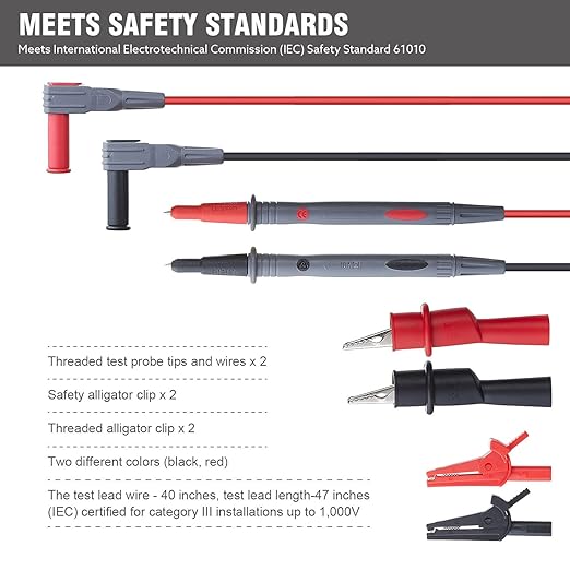 WGGE WG-011 Soft Silicone Test Lead and Safety Alligator Clips,Multimeter Test Leads Kit CAT III 1000V & CAT IV 600V with Threaded Alligator Clip, for Fluke/AstroAI/KAIWEETS/INNOVA Multimeter