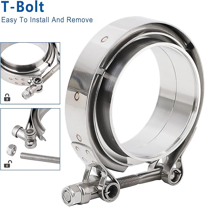 LokoCar 3.0 Inch V Band Clamp with Flange Male Female Stainless Steel 2Pcs