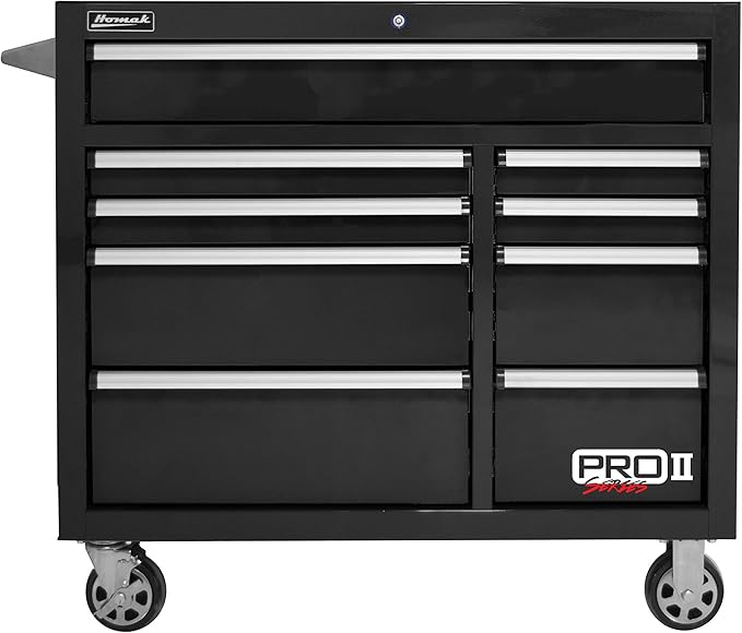 Homak PRO II Series 41” 9-Drawer Roller Cabinet, Black, BK04041092
