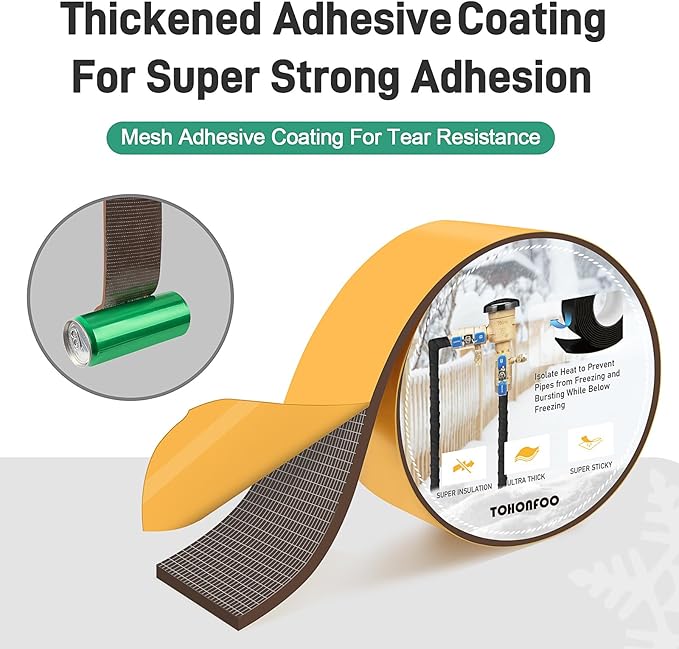 Pipe Insulation Tape, Foam Insulation Tape for Outdoor Pipes Winter Freeze Protection, Foam Pipe Insulation Wrap, Heat Tape for Water Pipes, Copper Pipes, PVC, AC Line, 2in x 15ft, Brown