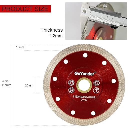 GoYonder 4.5" Super Thin Tile Saw Blade, Diamond Blade for Angle Grinder, Dry Wet Tile Blade for Ceramic Tile, Concrete, Granite Cutting