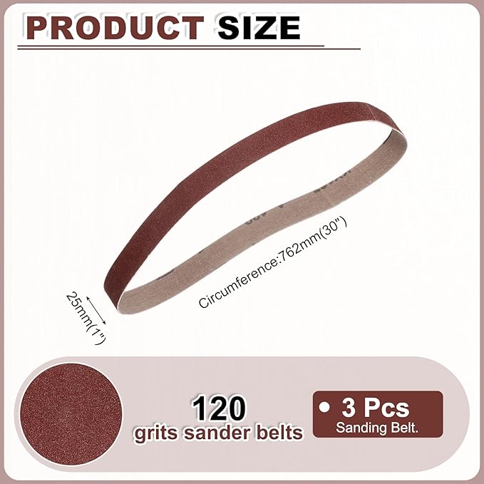 HARFINGTON 1 x 30 Inch Sanding Belts, 3 Pcs 120 Grits Aluminum Oxide Abrasive Belt Sander File Belt for Woodworking, Metal Polishing, Knife Sharpener