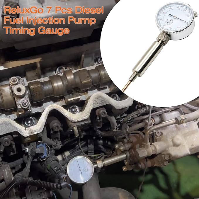 7 Pcs Diesel Fuel Injection Pump Timing Gauge, Static Regulator Adapter Setting Plug Kit, VE Pump Dial Indicator VAS 6079 for VW Audi Volvo Dodge Cummins