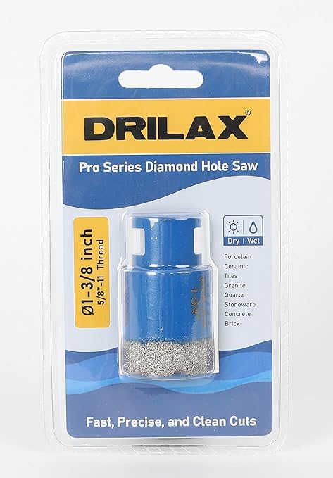 Drilax Pro Series 1-3/8 Inch Diamond Hole Saw for Angle Grinder – 5/8"-11 Thread – Dry Cutting Granite Drill Bit, Masonry Hole Saw & Quartz Countertop Drill Bit – Long Life 100+ Holes