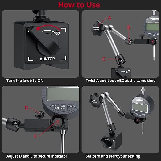 Digital Dial Indicator 1inch/0.0005inch with 132lbs/60kg Magnetic Base,Inch/Metric Conversion LCD Display Electronic Indicator, Dial Test Gauge for Lathe,3D Printer,CNC,Indusrial