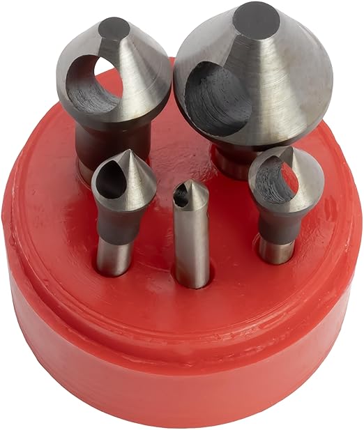 5 pc High-Speed Steel Countersink Drill Bit Set, 60° Countersink Angle, 0 Flute, 1/4" to 1 1/8"