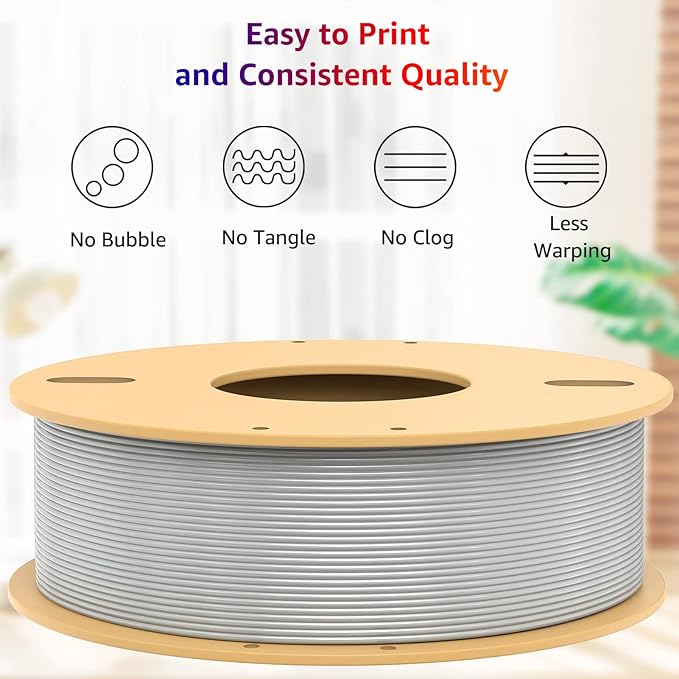 PLA+ 3D Printer Filament 1.75mm No Tangle, Neatly Wound Filament Net Weight 250g Spool, PLA Pro Plus,Silk Silver
