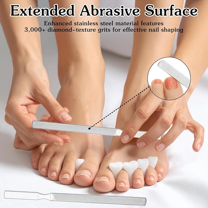 2 Pcs Stainless Steel Toenail File for Thick Nails, 4-Sided Design Toe Nail File 7.1 inch Durable Long Filer Fingernail Filing Nail Care Tool for Men Women