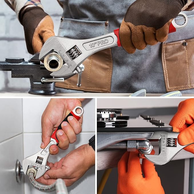 WISEUP Adjustable Wrench Sets 8 inch & 10 Inch Cr-V Forged Industrial Grade Hand Tools Wrench Set With Anti-Slip Grip crescent style