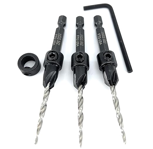 FTG USA Adjustable Wood Countersink Drill Bit Set 3 Pc #6 (9/64"") with Tapered Drill Bit for Woodworking