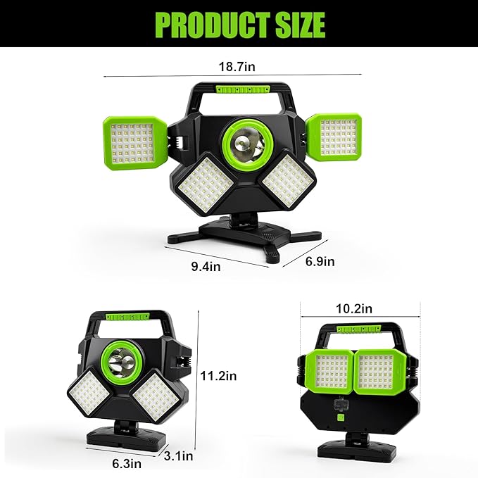SYLSTAR 55W Rechargeable Work Light, 5000LM Magnetic Work Light, Foldable&360° Rotatable Led Work Light with 6 Light Modes, Portable Work Lights for Mechanic Jobsite Workshop Car Repairing