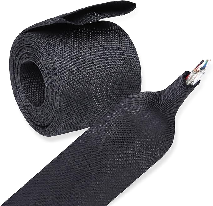 Heat Shrink Braided Sleeving, 2:1 Ratio Shrinkable Fabric Tubing Sleeve Abrasion Protection Cable Wire Sheath (1-1/8"-15ft)