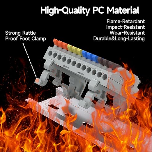 2Pcs Lever Wire Connectors, 4 in 12 Out, Push-in, Quick Wiring DIN Terminal Blocks, 0.7-2.5(4) mm², 600V 32A, 32Pcs Wire Ferrules Terminals & 5.51 Inch DIN Rail Included
