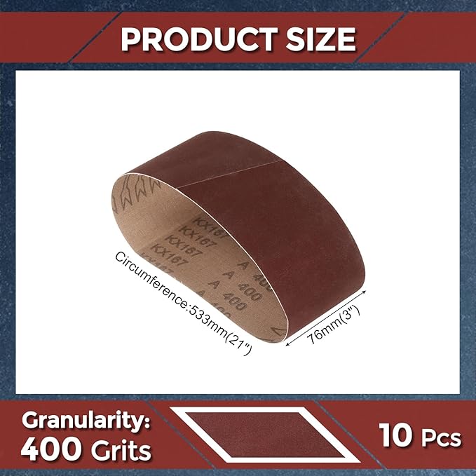 10 Pcs Sanding Belts 3 x 21 Inch 400 Grit Aluminum Oxide Abrasive Sandpaper for Belt Sander Metal Grinding Wood Working Weld Rust Removal