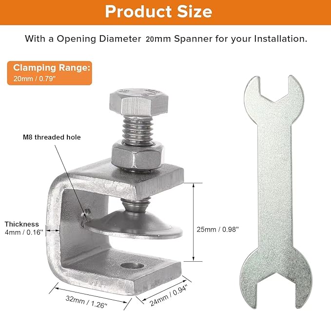 Stainless Steel C Clamps, Mini Tiger Clamp Set for Mounting, Heavy Duty Metal U Clamps, Small Desk G-Clamp with 0.98 Inch Stable Wide Jaw Opening for Metal Working Woodworking Welding Building (4pcs)