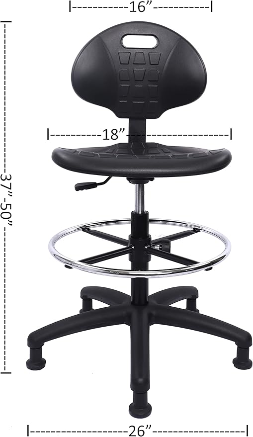 Chair Master Heavy Duty Drafting Stool - Easy to Clean! Ergonomic Polyurethane Chair. Seat Height Adjustable w/Footring for Home, Automotive, Lab, Cleanroom (Glides, Tall Stool).