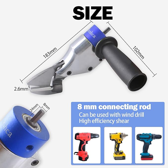 360° Pivoting Drill Metal Shear Attachment - for Curved & Straight Cutting, Professional Power Tool Accessory for Cordless & Corded Drills, Metal Cutter for Iron, Aluminum & Copper Sheets- B