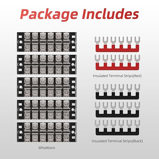 APIELE Screw Terminal Block Covered 6 Position Dual Row 25A 6 Position Pre-Insulated Terminal Barrier Strip (5PCS 25A 6P+5PCS Wiring Strips)