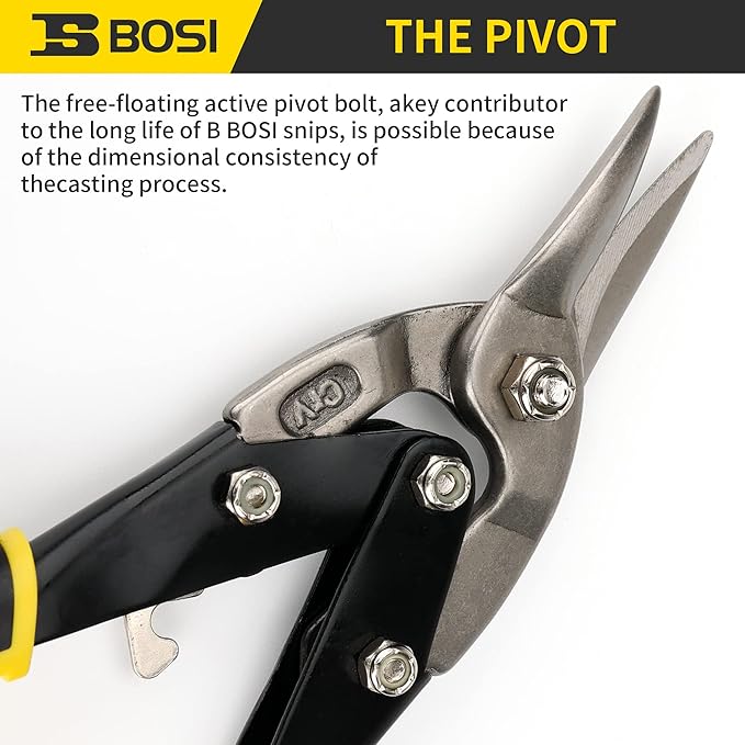 10 Inch Aviation Tin Snips Left Cut, Heavy Duty Sheet Metal Cutter Snips Shears Cutting Metal Sheet Chrome Vanadium Steel Sharp Blades Safety Latch