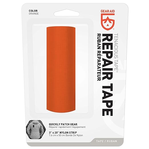 GEAR AID Tenacious Tape 3”x20” Micro-Ripstop Outdoor Fabric and Vinyl Gear Repair Tape, Quickly Fix Holes and Rips in Puffy Jackets, Rain and Snow Gear, Tents, Sleeping Bag and More, Orange, 1 Pack