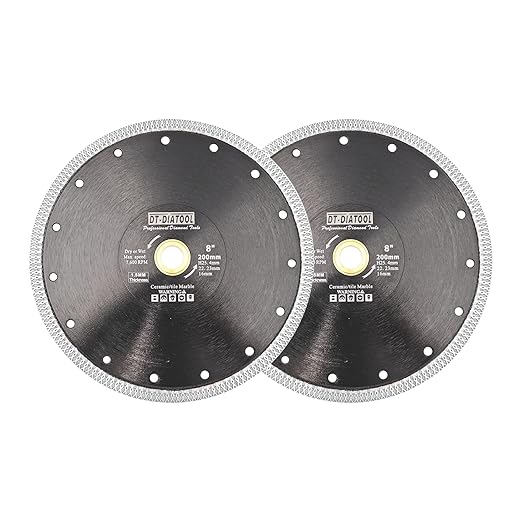 DT-DIATOOL Diamond Tile Blade 8 Inch 2pcs Diamond Turbo X Mesh Rim Segement Circular Saw Blade for Procelain Ceramic Stoneware Marble Granite Fits 5/8"-7/8" Arbor