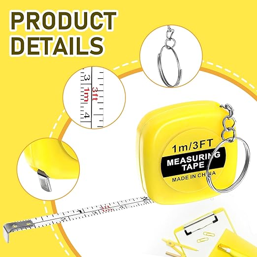 Grevosea 12 Pieces Mini Tape Measure Keychains, 2 Inch Functional Small Tape Measures Keychains with Stable Slide Lock Pocket Portable Tape for Birthday Party Favors Gift Bag Fillers Prize 1 m/ 3 Ft