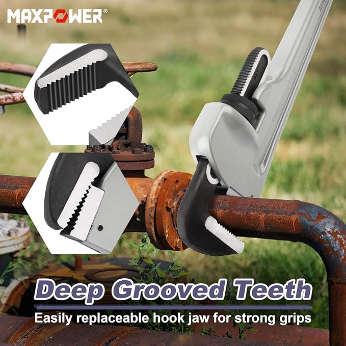 MAXPOWER 48-inch Pipe Wrench, Heavy Duty Large Straight Plumbing Wrench Smooth Jaw Aluminum Pipe Wrench