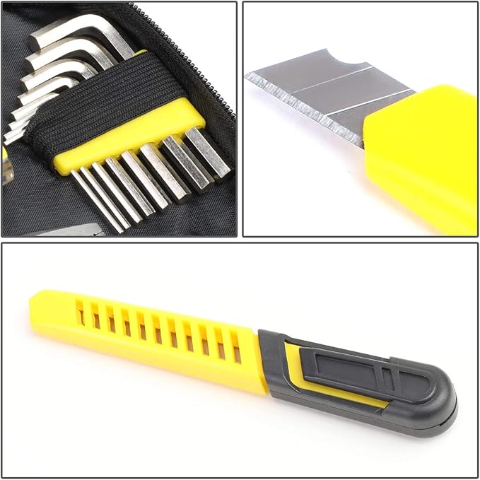 DNA MOTORING 16pcs Mechanic Home Repair Tool Set, Includes Pliers, Wrench, Hex Key, Screwdriver, Spirit Level,Tape Measurer, Mechanic repair set, w/Carrying Case, Yellow/Black, TOOLS-00029