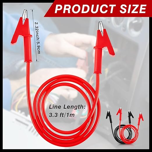 Dunzy 4 Pcs 14 Gauge Jumper Wires Alligator Clips to Alligator Clip Electrical Test Wires Set Silicone Flexible Cable for Electrical Testing (3.3 Ft)