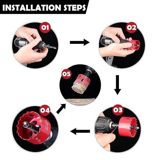 9PCS Bi-Metal Hole Saw Kit, Carbide Hole Saw Set for Thin Metal, Wood,Plywood, Cornhole, Ceiling, and Drywall