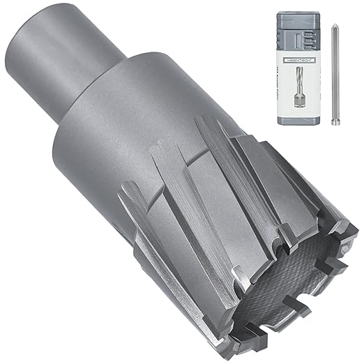 KEENTECH Carbide-Tipped Annular Cutter, 1-3/8" Diameter x 1-3/8" Depth, 3/4" Weldon Shank (2 Flat), High Speed Cutting TCT Mag Drill Bit with Pilot Pin for Harder Material, Stainless Steel, Cast Iron