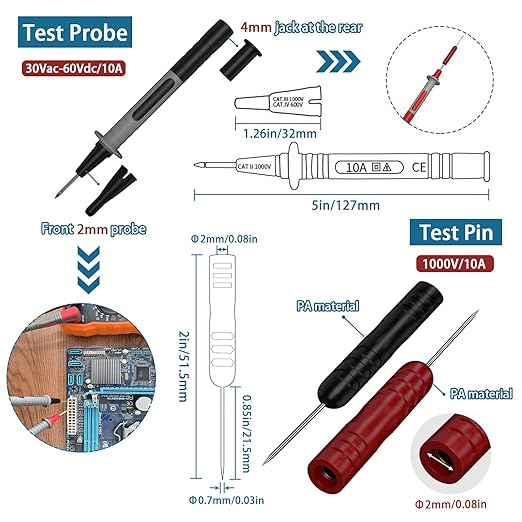 15 Pcs Multimeter Test Leads Kit with Alligator Clips,Test Hook,Test Probe,Tweezer CAT III for Professional Electrical Testing for Fluke/AstroAI/INNOVA Multimeter,Clamp Meter
