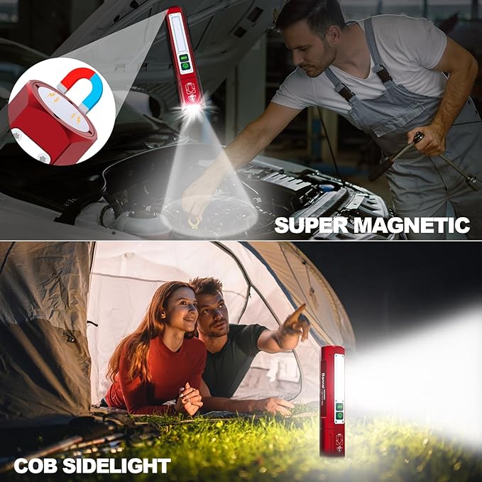 Rechargeable Flashlights High Lumens - Super Bright Small Pocket Magnetic Flashlight, 8 Modes LED Tactical Flash Light, Dual Button Powerful Flashlight for Camping (2, Red)