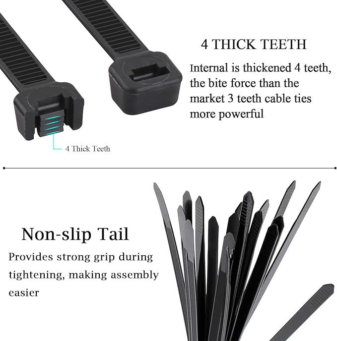 Zip Ties 14 inch 1000 Pack, Black Cable Zip Ties 50 lbs Tensile Strength Nylon Self-Locking Wire Ties Wraps for Outdoor and Indoor Use by ECRABONE