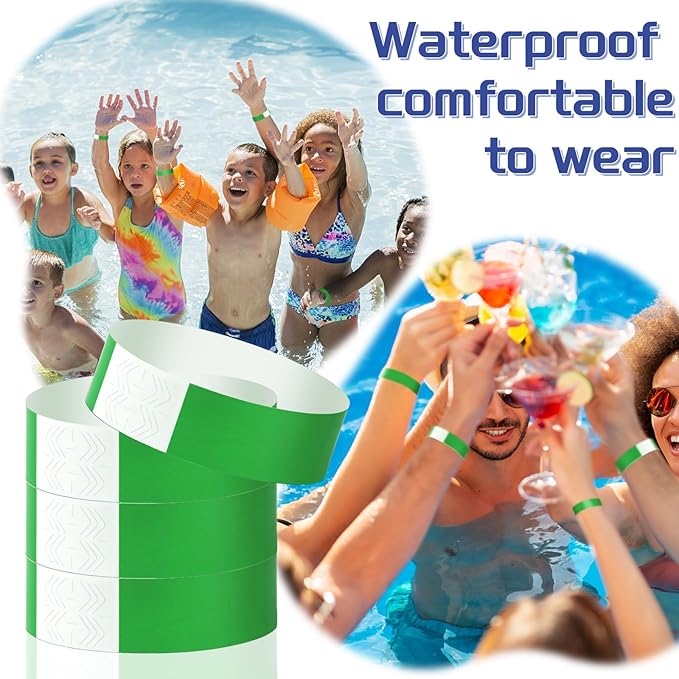 2000 Pcs Paper Wristbands for Events Waterproof Neon Green Wrist Bands Adhesive Concert Identification Wristbands Hand Bands for Events(Green)