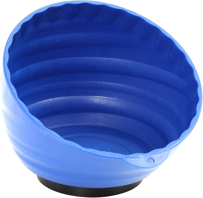 OEMTOOLS 25334 Blue Magnetic Nut Cup, Curved Magnetic Parts Tray Holds Up to 5 Pounds, Attaches To Metal Surfaces, Multi-Use Nuts And Bolts Organizer Made From Durable ABS Plastic