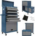 13 Drawer Rolling Tool Chest with Wheels, 2 in 1 Detachable Tool Chest with Drawers, Large Tool Box with Lock, Metal Tool Cabinet for Garage Workshop(Blue-Gray)