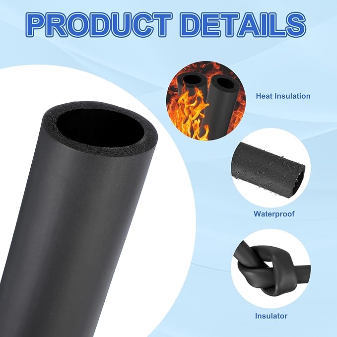 uxcell Pipe Insulation Tube Foam, 1-9/16" ID x 1/3" Thick x 1.64ft Foam Pipe Cover Non-Slip Hollow Tubing Guitar Air Conditioner Stand Fitness Equipment Handles, Black