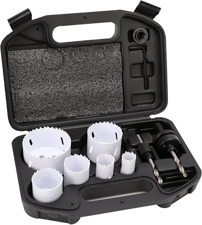 Amazon Basics 9-Piece Bi-Metal High Speed Steel Hole Saw Kit with Carrying Case, 25/32" to 2-11/16”, Black