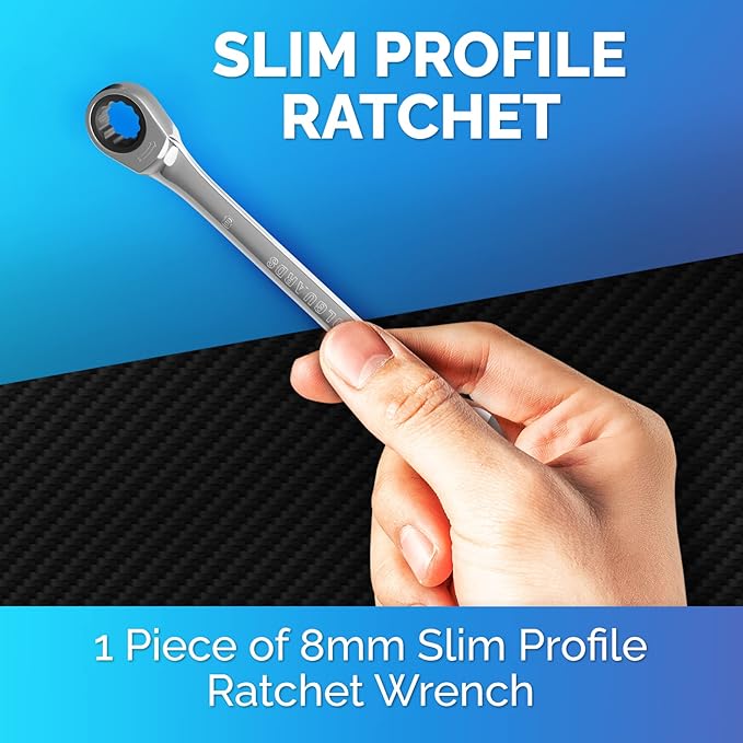 TOOLGUARDS 8mm Wrench - Ratcheting Wrench - Slim Profile - Ratchet Wrench - 100% Lifetime Satisfaction Guarantee