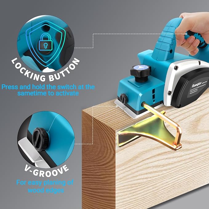 Cordless Handheld Planer for Makita 18V Battery, 15000 RPM Power Wood Planer, 3-1/4 Inch Brushless Power Planer for Woodworking, Carpenter Home DIY(No Battery)
