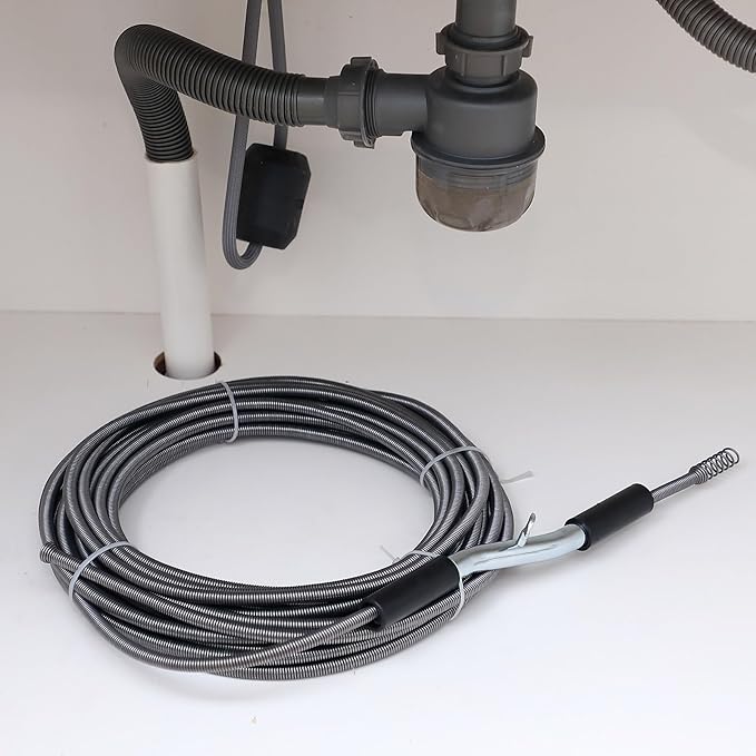 50 ft Drain Auger Plumbing Snake for Heavy Deep Blockages 3/8" Diameter Flexible Plumbing Cables Drain Snake for Kitchen Bathroom Shower Sink Cleaning Drainage Clogs