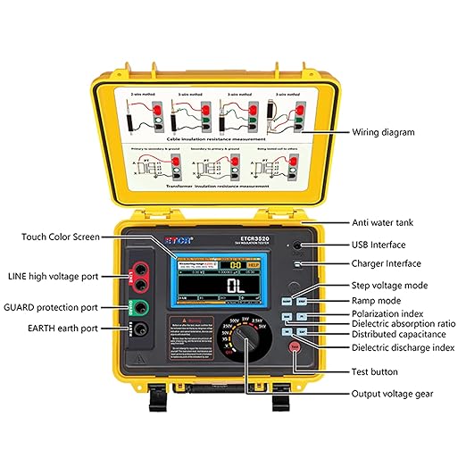 ETCR3520 Insulation Resistance Meter 5KV High Voltage Insulation Resistance Tester Multifunction PI DAR Ster RAMP DD Cap High Voltage Megohm Meter with Max Range 5KV 10TΩ 7mA