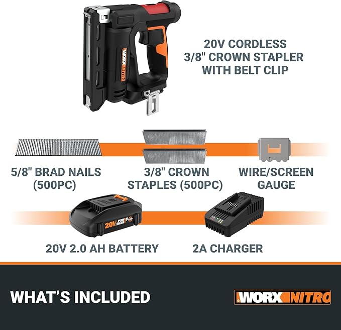 Worx Nitro WX843L 20V Power Share 3/8" Cordless Crown Stapler
