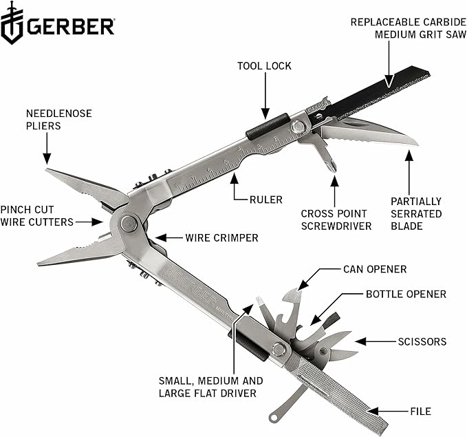 Gerber Gear MP600 Pro Scout Multi-Plier - Multitool with 15 Tools, Including Needlenose Pliers - Premium Multipurpose Tool - Made in USA