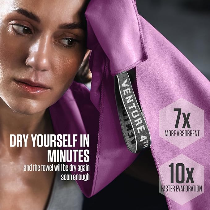 VENTURE 4TH Quick Dry Towel. Microfiber Travel Towel Ideal for Camping, Hiking, Backpacking, Gym. Lightweight & Fast Drying Travel Towels for Body. Compact & Easy to Pack - Purple Extra Large