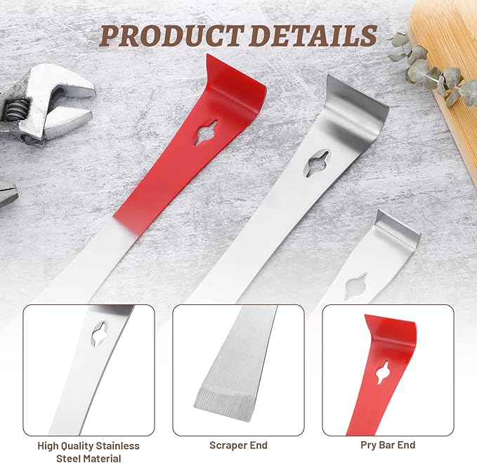 3PCS Pry Bar Scraper, Stainless Steel Bee Hive Tool Small Flat Pry Bar Beekeeping Hive Scraper, Mini Pry Bar Tool Metal Crowbar Nail Trim Puller Removal Hand Tool for Beekeeper Beekeeping Equipment