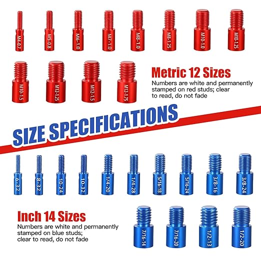 Nut and Bolt Thread Checker - 26 PCS Nut and Bolt Gauges Individually Housed in Case (14 Inch & 12 Metric) Specially Suitable for Size Check on Tricky and Narrow Area
