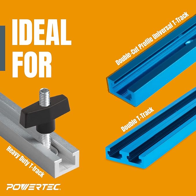 POWERTEC Toggle Clamp and T Track Knob Kit Woodworking Tools for T Track | 4PK, 300 lbs Holding Capacity, 201B Quick Release Horizontal Clamps & Set of 16 T Track Bolts and knobs (72116)