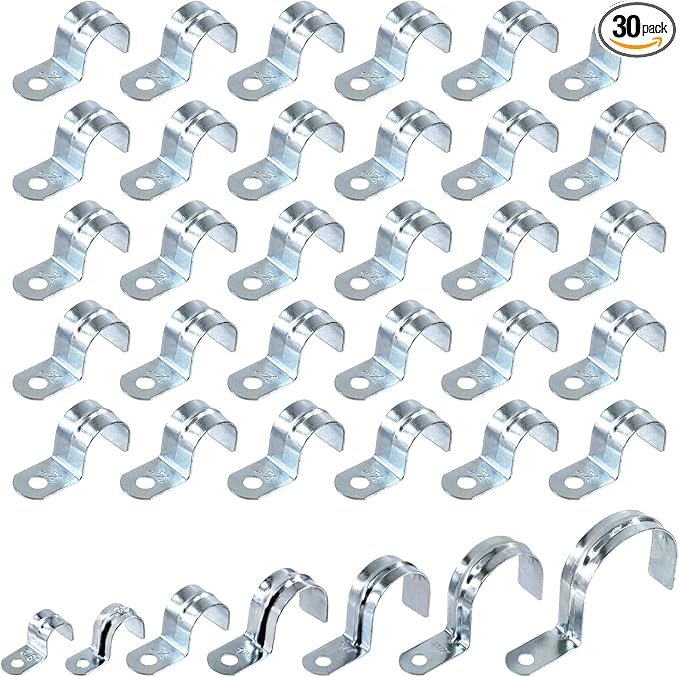 Swpeet 30Pcs 1"(25mm) Zinc Plated One Hole EMT Pipe Strap Kit, Pipe Straps U Bracket Tube Strap Pipe Clamp 1 Hole Snap On Pipe Strap Conduit Clamps Tension Clips for Fixing EMT Conduit Pipe